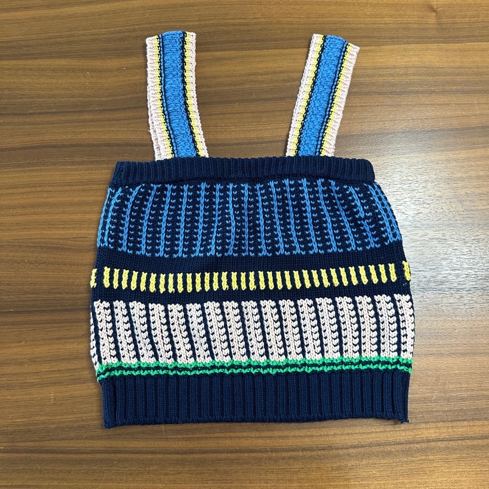 Veronica Beard Voya Knit Tank Medium Striped Crochet Cotton Boho Fishermen Artsy - Picture 9 of 11
